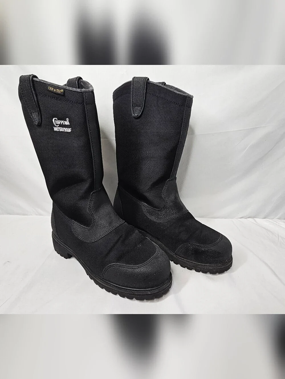 Chippewa Waterproof Work Boots Mens 9W Black Steel Toe Safety EH Pull On 72231